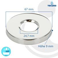 tecuro Gewinderosette (3/4) Ø 24,7 mm x Ø 67 mm x Höhe 9 mm, Messing verchromt