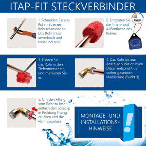 ITAP-FIT Messing-Steckverbinder T-Stück für Cu-Rohr Ø 15 mm - DVGW