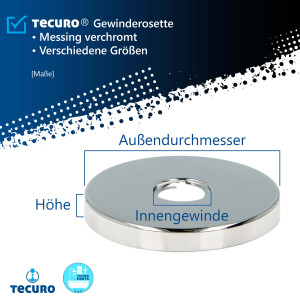 tecuro Gewinderosette (3/4) Ø 27 mm x Ø 80 mm x Höhe 10 mm, Messing verchromt