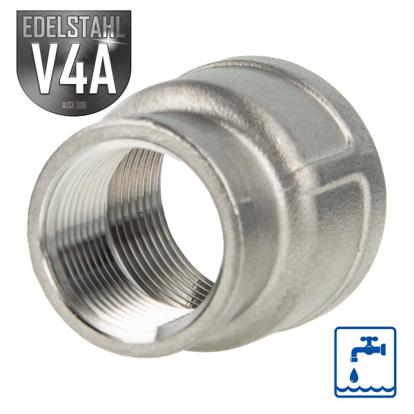 tecuro Reduktionsmuffe Edelstahl V4A (AISI 316), IG/IG 3/4 x 1/2 Zoll