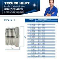 tecuro Reduzierstück Edelstahl V4A (AISI 316), AG x IG 1 1/4 x 1/2 Zoll
