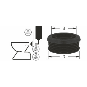 Spülrohrverbinder Gummi schwarz D=55mm ohne Rosette für Druckspüler Stedo 