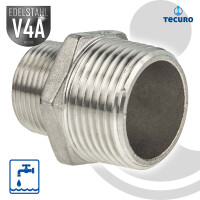 tecuro Reduktions-Doppelnippel Edelstahl V4A (AISI 316), AG/AG 1/2 x 3/8 Zoll