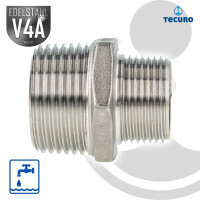 tecuro Reduktions-Doppelnippel Edelstahl V4A (AISI 316), AG/AG 3/4 x 1/2 Zoll