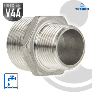 tecuro Reduktions-Doppelnippel Edelstahl V4A (AISI 316), AG/AG 1 1/4 x 1 Zoll