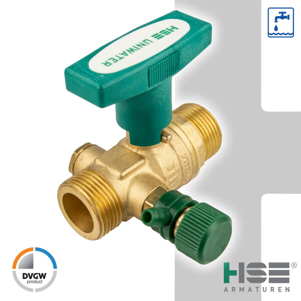 UNIWATER System Kugelhahn mit Entleerung und ISO-T-Griff, beidseitig 1 Zoll AG (DN 20), Typ 1438