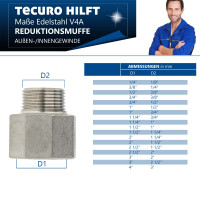tecuro Reduktions-Muffe Edelstahl V4A (AISI 316), IG x AG 2 x 1 1/4 Zoll