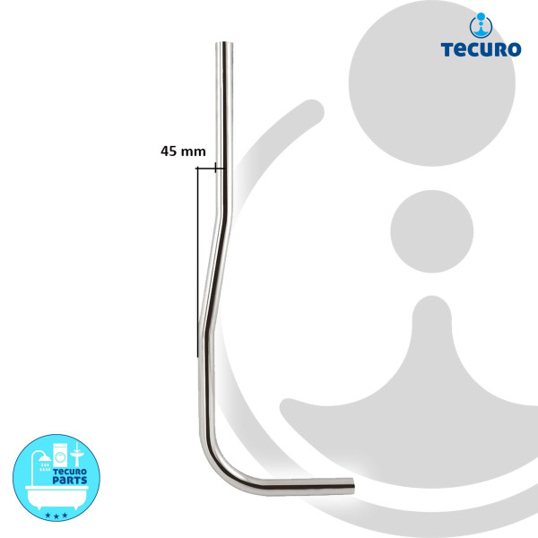 tecuro Spülrohr Ø 28 mm für WC-Druckspüler - Messing verchromt 600 x 200, 45 mm gekröpft