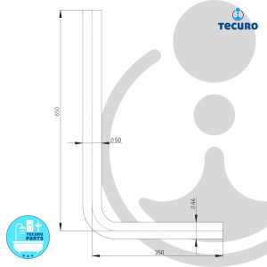 tecuro Spülbogen für WC-Spülkasten - PVC weiß Höhe: 650 mm x Länge: 350 mm