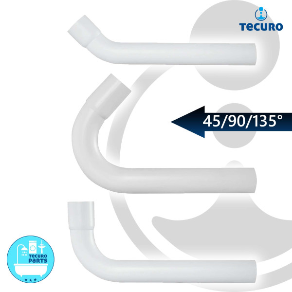tecuro Spülrohrbogen 45°/90°/135° mit Muffe - Ø 44 mm für WC-Spülkasten - PVC weiß
