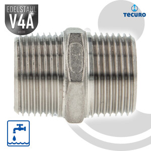 tecuro Doppelnippel Edelstahl V4A (AISI 316), AG/AG 1/4 Zoll