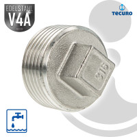 tecuro Stopfen mit Vierkant Edelstahl V4A (AISI 316), AG - verschiedene Größen