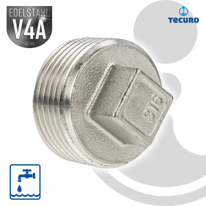 tecuro Stopfen mit Vierkant Edelstahl V4A (AISI 316), AG...