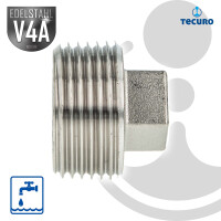 tecuro Stopfen mit Vierkant Edelstahl V4A (AISI 316), AG 1 1/4 Zoll