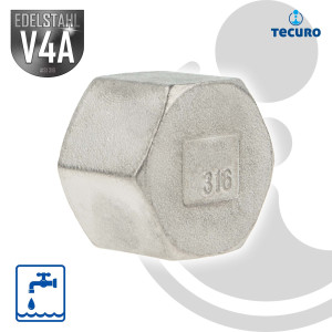 tecuro Kappe mit Mehrkant Edelstahl V4A (AISI 316), IG - verschiedene Größen