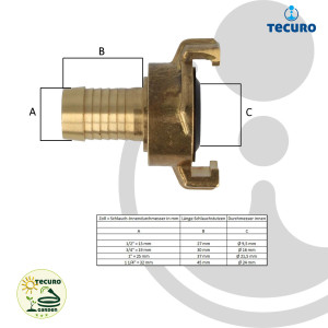 tecuro Schnellkupplung mit drehbarem 3/4 Zoll (19 mm) Schlauchanschluss - Messing blank
