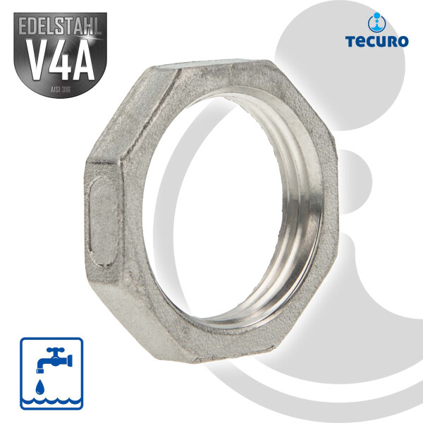 tecuro Gegenmutter kantig Edelstahl V4A (AISI 316), IG 1/4 Zoll