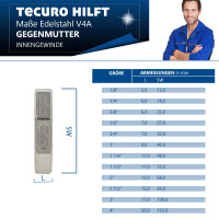 tecuro Gegenmutter kantig Edelstahl V4A (AISI 316), IG 1/4 Zoll