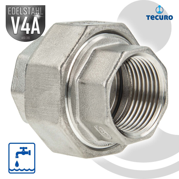 tecuro Verschraubung flach dichtend Edelstahl V4A (AISI 316), IG/IG 1 Zoll