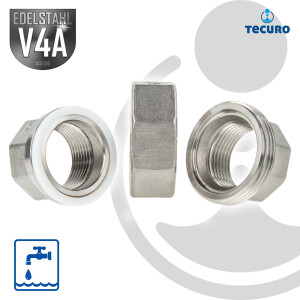tecuro Verschraubung flach dichtend Edelstahl V4A (AISI 316), IG/IG 1 Zoll