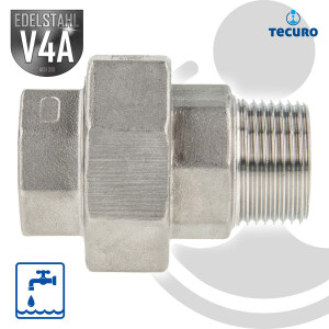 tecuro Verschraubung flach dichtend Edelstahl V4A (AISI 316), IG x AG 1 1/4 Zoll