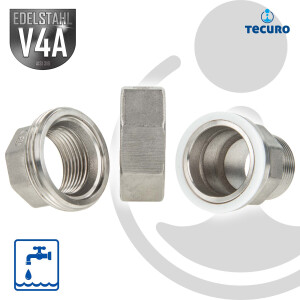 tecuro Verschraubung flach dichtend Edelstahl V4A (AISI 316), IG x AG 1 1/4 Zoll