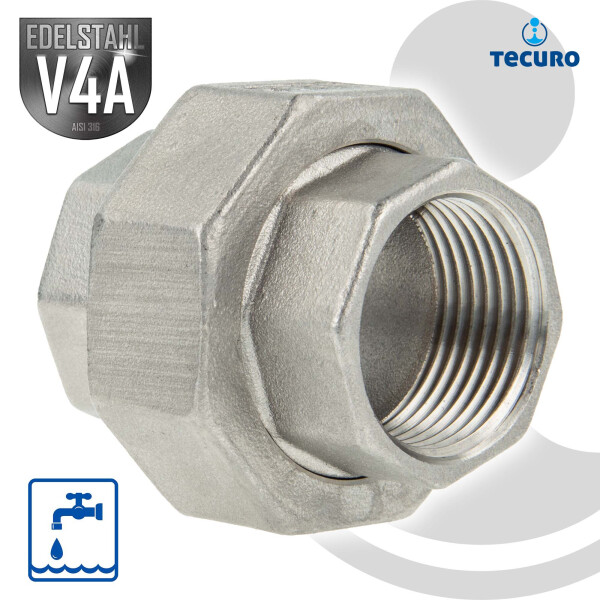 tecuro Verschraubung konisch dichtend Edelstahl V4A (AISI 316), IG/IG 2 Zoll