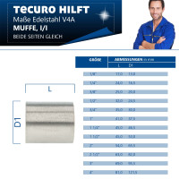 tecuro Muffe - Schweißmuffe Edelstahl V4A (AISI 316), IG - verschiedene Größen