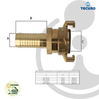 tecuro Schnellkupplung mit 3/4 Zoll (19 mm) Stutzen für Saugleitung - Messing blank