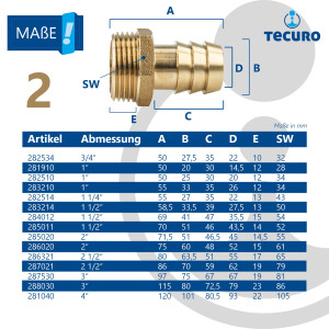 tecuro Sauger Schlauchstutzen-Schlauchtülle Ø 10 mm x Außengewinde G 3/8 Zoll - Messing blank