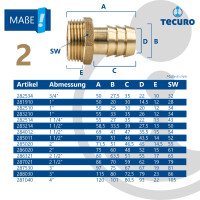 tecuro Sauger Schlauchstutzen-Schlauchtülle Ø 10 mm x Außengewinde G 3/8 Zoll - Messing blank
