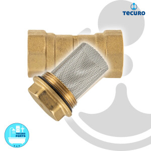 tecuro Schrägsitz-Schmutzfänger G 1/2 Zoll (DN 15) mit Edelstahlsieb 0,5 mm Maschenweite, Messing
