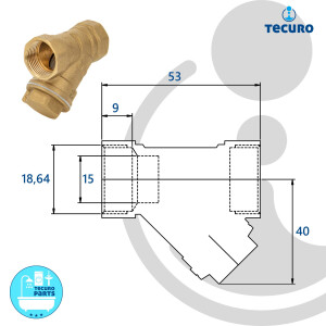 tecuro Schrägsitz-Schmutzfänger G 1/2 Zoll (DN 15) mit Edelstahlsieb 0,5 mm Maschenweite, Messing