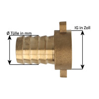 tecuro Schlauchverschraubung mit 1 Zoll ÜWM x Tülle Ø 20,9 mm, Messing blank