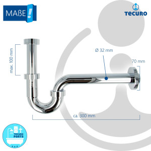 tecuro Profi-Röhrengeruchsverschluss 1 1/4 Zoll x Ø 32 mm, ABS verchromt