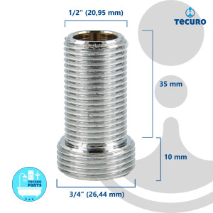 tecuro Reduziernippel für Wandarmaturen 3/4 AG  x 1/2 AG x 45 mm, Messing vernickelt
