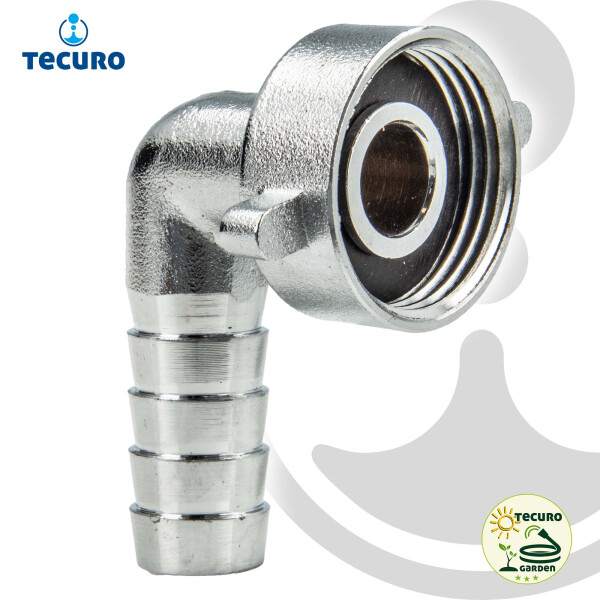 tecuro Schlauchverschraubung mit 3/4 Zoll ÜWM x 90° Tülle Ø 14,5 mm, MS-verchromt