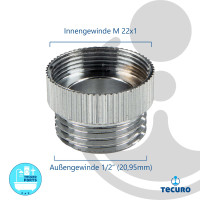 tecuro Aufnahme-Adapter/Übergangsstück für Ausläufe an Armaturen, AG 1/2 auf IG M22x1