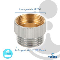 tecuro Aufnahme-Adapter/Übergangsstück für Ausläufe an Armaturen, AG 1/2 auf IG M22x1