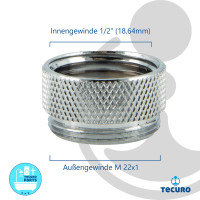 tecuro Aufnahme-Adapter/Übergangsstück für Ausläufe an Armaturen, AG M22x1 auf IG 1/2 Zoll