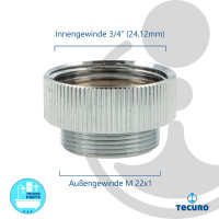 tecuro Aufnahme Adapter Übergangsstück für Ausläufe an Armaturen, AG M 22x1 auf IG 3/4 Zoll