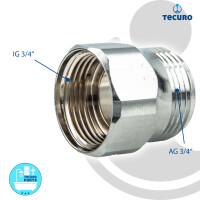 tecuro Aufnahme Adapter Übergangsstück für Ausläufe an Armaturen, AG 3/4 Zoll auf IG 3/4 Zoll
