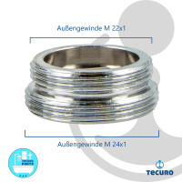 tecuro Adapter Übergangsstück AG M 22x1 auf AG M 24x1, MS-verchromt