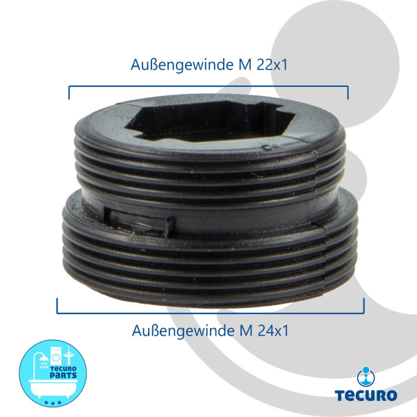 tecuro Adapter Übergangsstück AG M 22x1 auf AG M 24x1, Kunststoff  