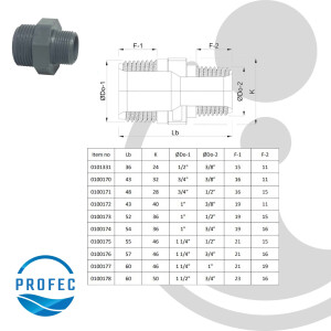 Profec Doppelnippel reduziert, PVC-U 1 1/4 Zoll AG x 1 Zoll AG, 10 bar, grau