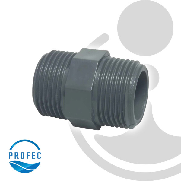 Profec Doppelnippel mit Achtkant, PVC-U,  2 Zoll AG, 10 bar, grau
