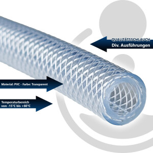 PVC-Schlauch mit Textileinlage, Transparent - 1/2 Zoll:...
