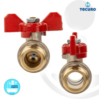 tecuro Kugelhahn, beidseitig Außengewinde G 1/2 Zoll (DN 15) Flügelgriff, Messing vernickelt