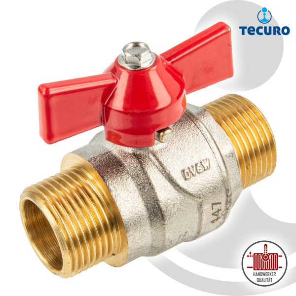 tecuro Kugelhahn, beidseitig Außengewinde G 3/4 Zoll (DN 20) Flügelgriff, Messing vernickelt