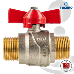 tecuro Kugelhahn, beidseitig Außengewinde G 3/4 Zoll (DN 20) Flügelgriff, Messing vernickelt